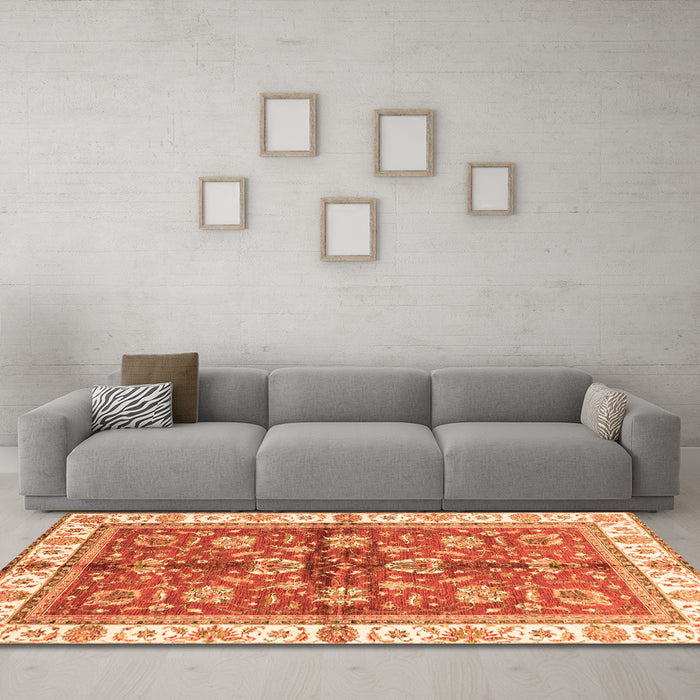 Machine Washable Oriental Orange Traditional Area Rugs in a Living Room, wshabs3207org