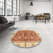 Round Abstract Red Oriental Rug in a Office, abs3207