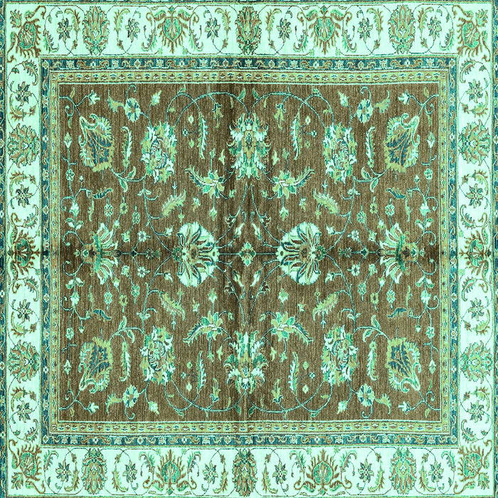 Square Machine Washable Oriental Turquoise Traditional Area Rugs, wshabs3207turq