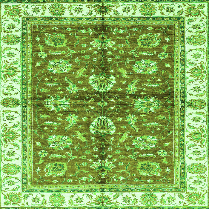 Square Machine Washable Oriental Green Traditional Area Rugs, wshabs3207grn