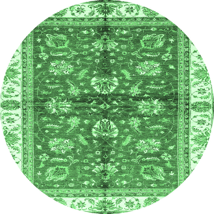 Round Machine Washable Oriental Emerald Green Traditional Area Rugs, wshabs3207emgrn