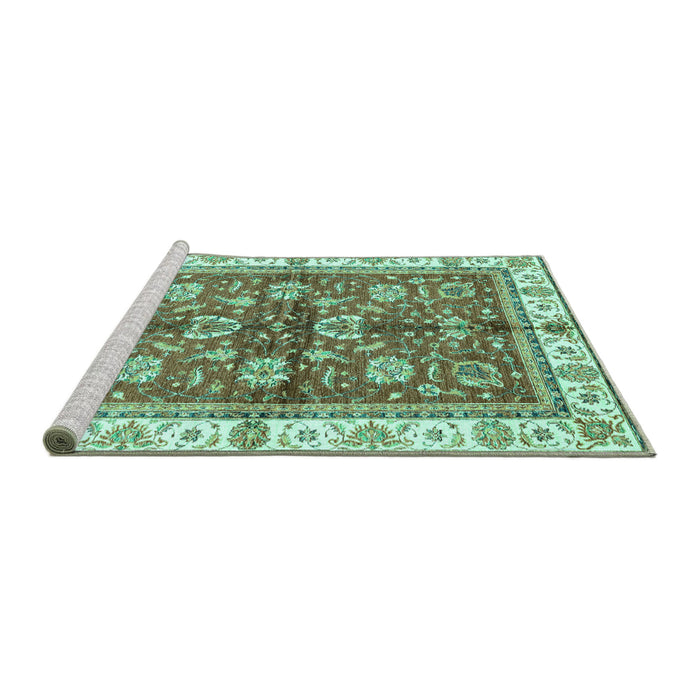 Sideview of Machine Washable Oriental Turquoise Traditional Area Rugs, wshabs3207turq