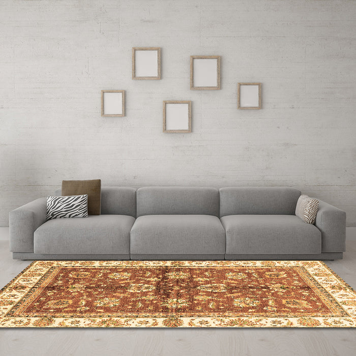 Machine Washable Oriental Brown Traditional Rug in a Living Room,, wshabs3207brn