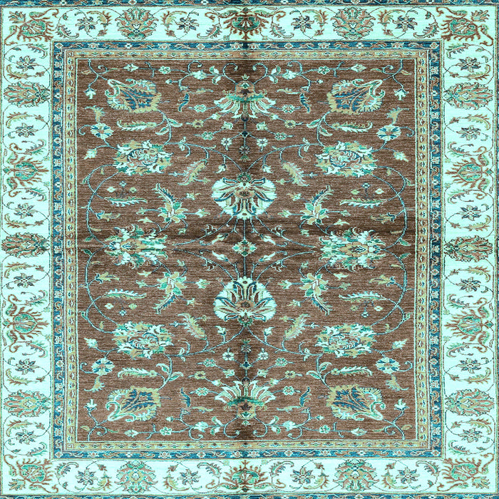 Square Machine Washable Oriental Light Blue Traditional Rug, wshabs3207lblu
