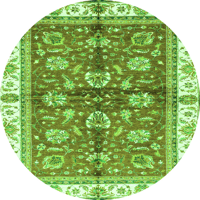 Round Machine Washable Oriental Green Traditional Area Rugs, wshabs3207grn