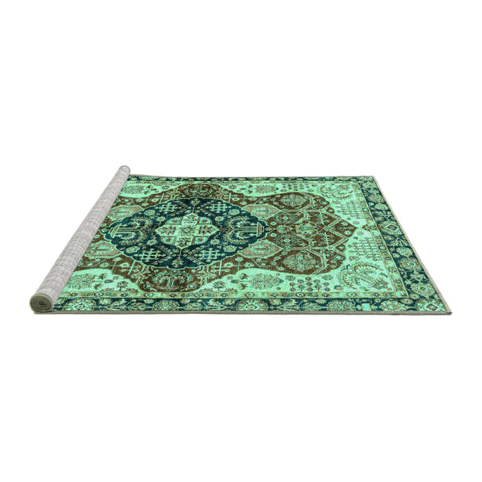 Sideview of Machine Washable Persian Turquoise Traditional Area Rugs, wshabs3208turq