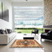 Square Abstract Brown Red Persian Rug in a Living Room, abs3208