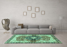 Machine Washable Persian Turquoise Traditional Area Rugs in a Living Room,, wshabs3208turq