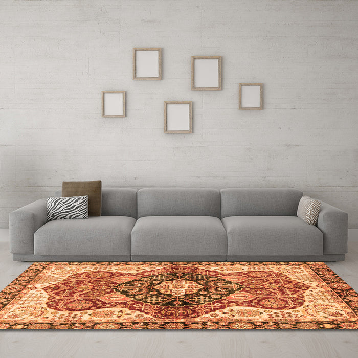 Machine Washable Persian Orange Traditional Area Rugs in a Living Room, wshabs3208org