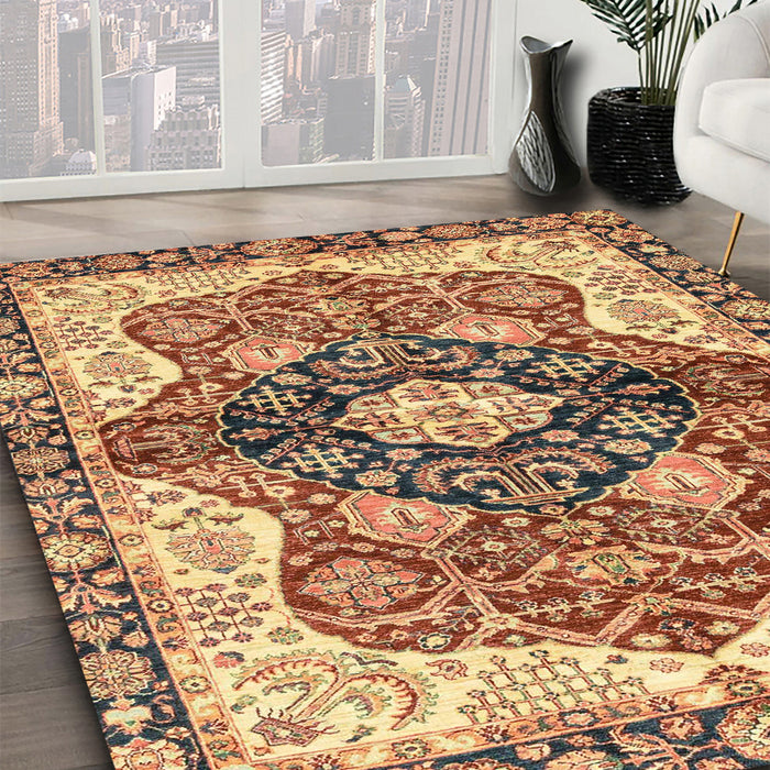 Machine Washable Abstract Brown Red Rug in a Family Room, wshabs3208