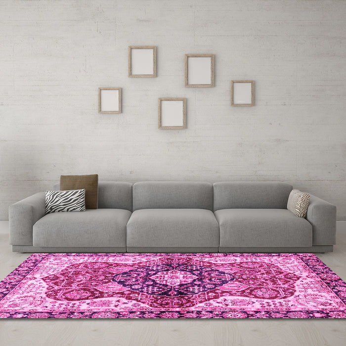 Machine Washable Persian Pink Traditional Rug in a Living Room, wshabs3208pnk