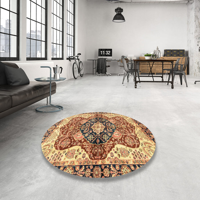 Round Machine Washable Abstract Brown Red Rug in a Office, wshabs3208