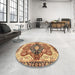 Round Machine Washable Abstract Brown Red Rug in a Office, wshabs3208