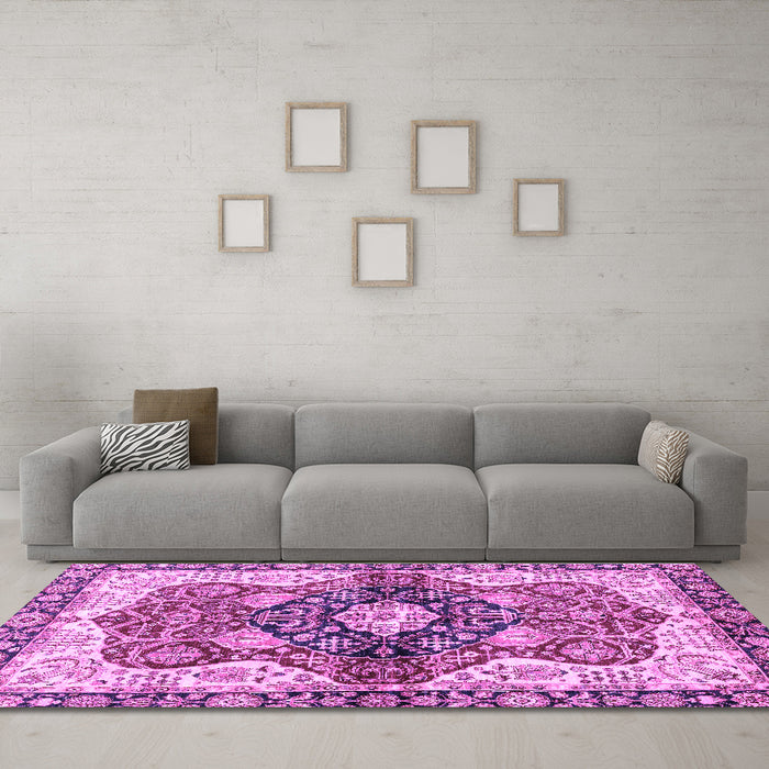 Machine Washable Persian Purple Traditional Area Rugs in a Living Room, wshabs3208pur
