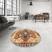 Round Abstract Brown Red Persian Rug in a Office, abs3208