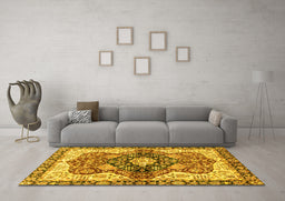 Machine Washable Persian Yellow Traditional Rug in a Living Room, wshabs3208yw