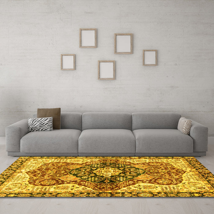 Machine Washable Persian Yellow Traditional Rug in a Living Room, wshabs3208yw