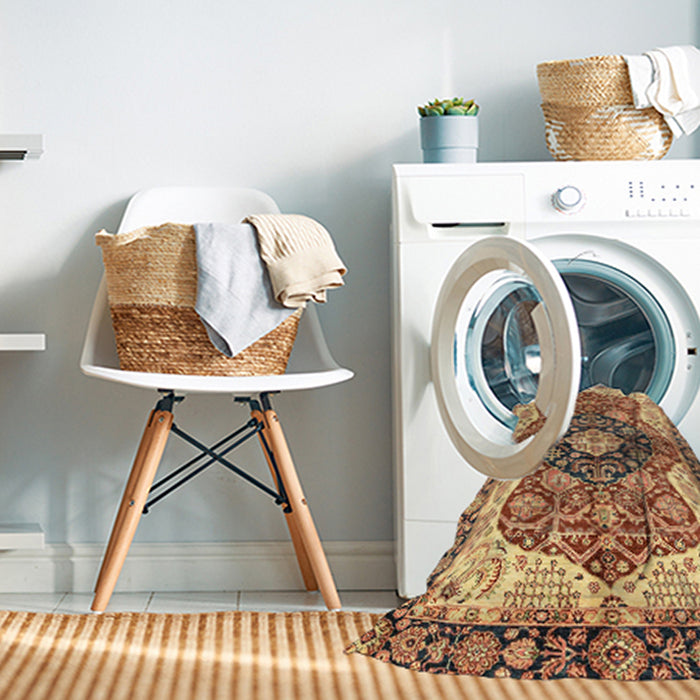 Machine Washable Abstract Brown Red Rug in a Washing Machine, wshabs3208