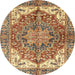 Round Machine Washable Abstract Metallic Gold Rug, wshabs3209