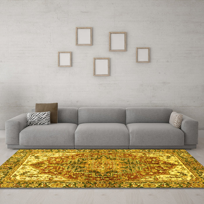 Machine Washable Persian Yellow Traditional Rug in a Living Room, wshabs3209yw