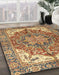 Abstract Metallic Gold Persian Rug in Family Room, abs3209