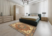 Abstract Metallic Gold Persian Rug in a Bedroom, abs3209