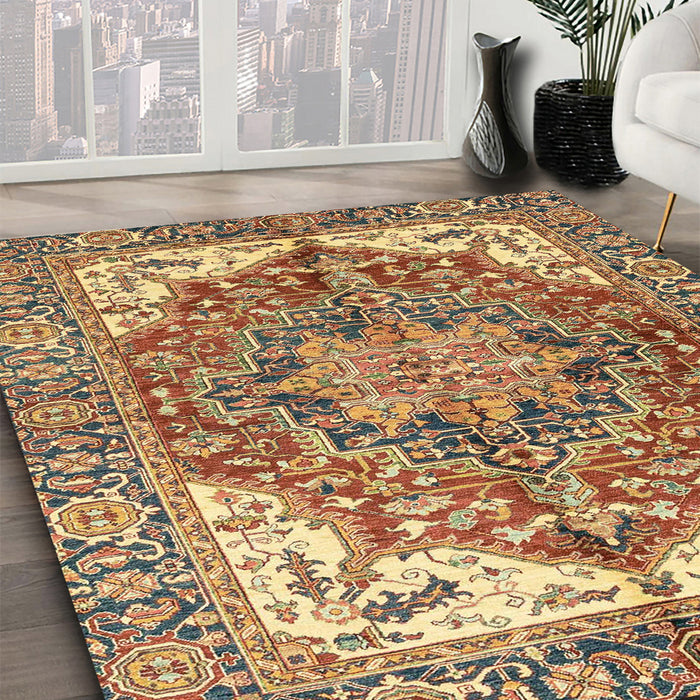 Machine Washable Abstract Metallic Gold Rug in a Family Room, wshabs3209