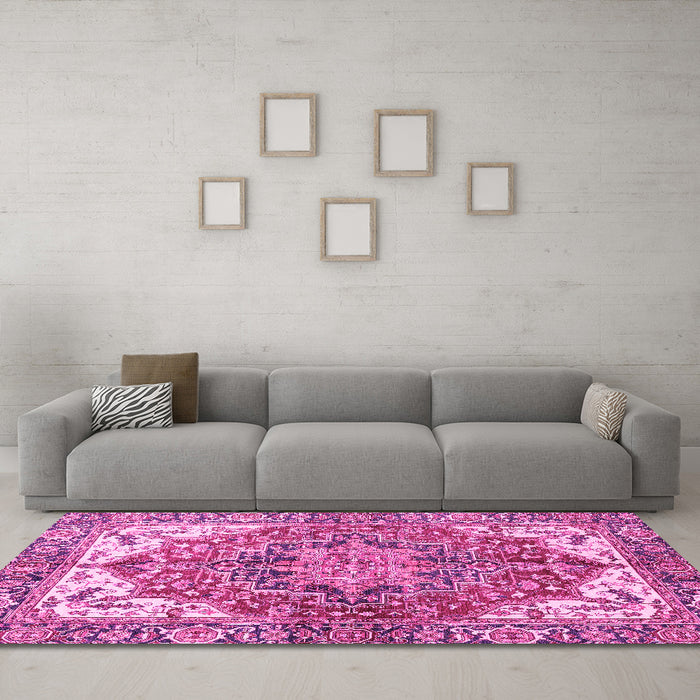 Machine Washable Persian Pink Traditional Rug in a Living Room, wshabs3209pnk