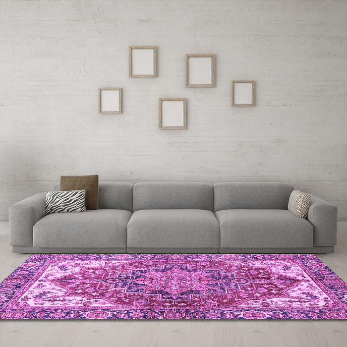 Machine Washable Persian Purple Traditional Area Rugs in a Living Room, wshabs3209pur