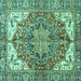 Square Machine Washable Persian Turquoise Traditional Area Rugs, wshabs3209turq