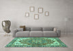 Machine Washable Persian Turquoise Traditional Area Rugs in a Living Room,, wshabs3209turq