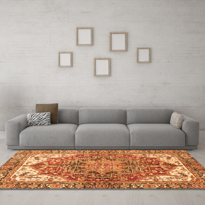 Machine Washable Persian Orange Traditional Area Rugs in a Living Room, wshabs3209org