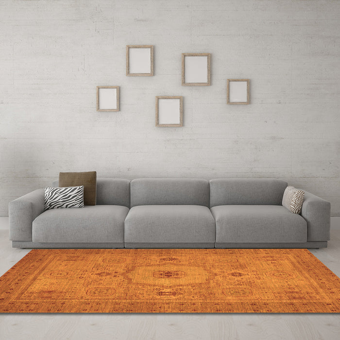 Machine Washable Abstract Orange Modern Area Rugs in a Living Room, wshabs320org