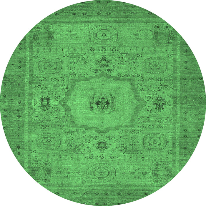 Round Abstract Emerald Green Modern Rug, abs320emgrn