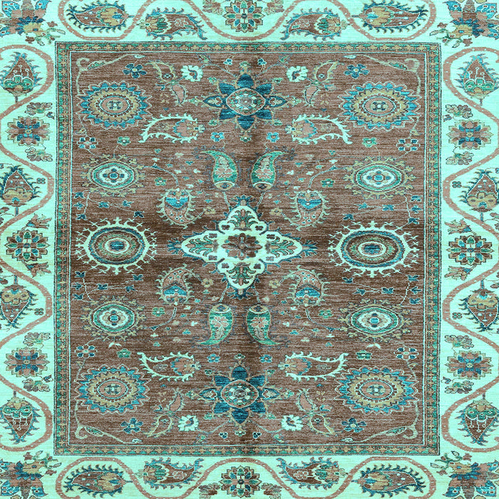 Square Machine Washable Oriental Light Blue Traditional Rug, wshabs3210lblu