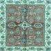 Square Machine Washable Oriental Light Blue Traditional Rug, wshabs3210lblu