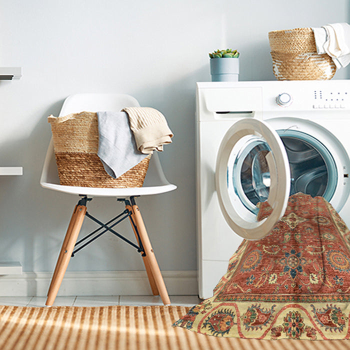 Machine Washable Abstract Red Rug in a Washing Machine, wshabs3210