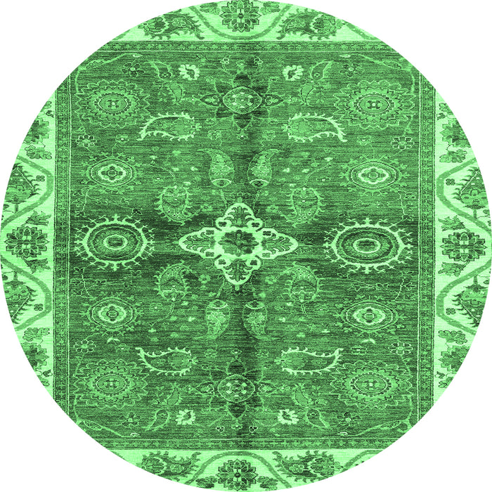 Round Machine Washable Oriental Emerald Green Traditional Area Rugs, wshabs3210emgrn