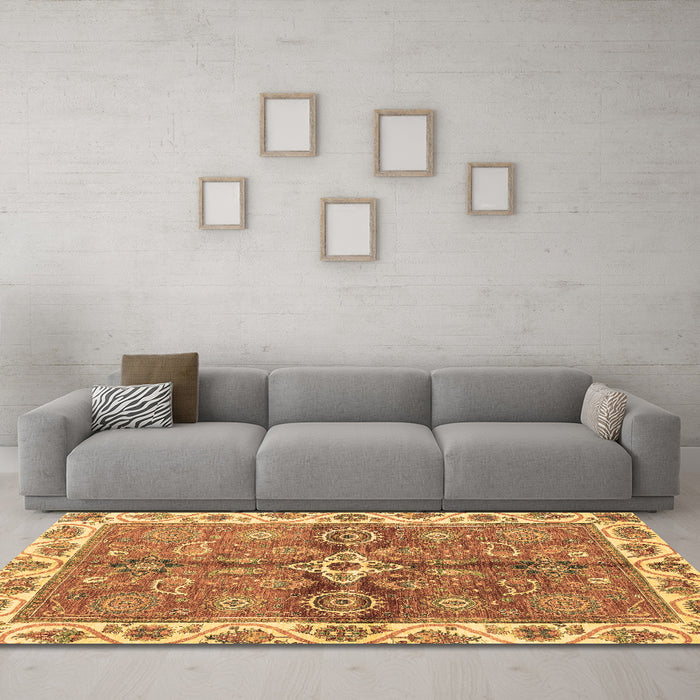 Machine Washable Oriental Brown Traditional Rug in a Living Room,, wshabs3210brn