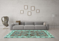 Machine Washable Oriental Light Blue Traditional Rug, wshabs3210lblu