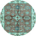 Round Machine Washable Oriental Light Blue Traditional Rug, wshabs3210lblu