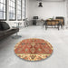 Round Abstract Red Oriental Rug in a Office, abs3210