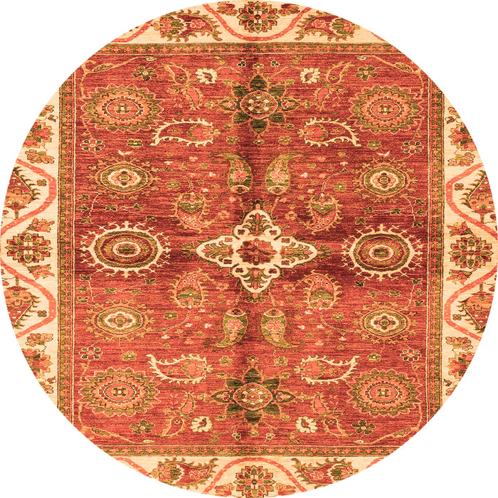 Round Oriental Orange Traditional Rug, abs3210org