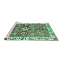 Sideview of Machine Washable Oriental Turquoise Traditional Area Rugs, wshabs3210turq