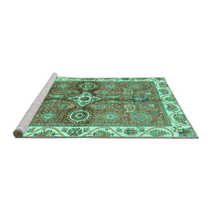 Sideview of Machine Washable Oriental Turquoise Traditional Area Rugs, wshabs3210turq