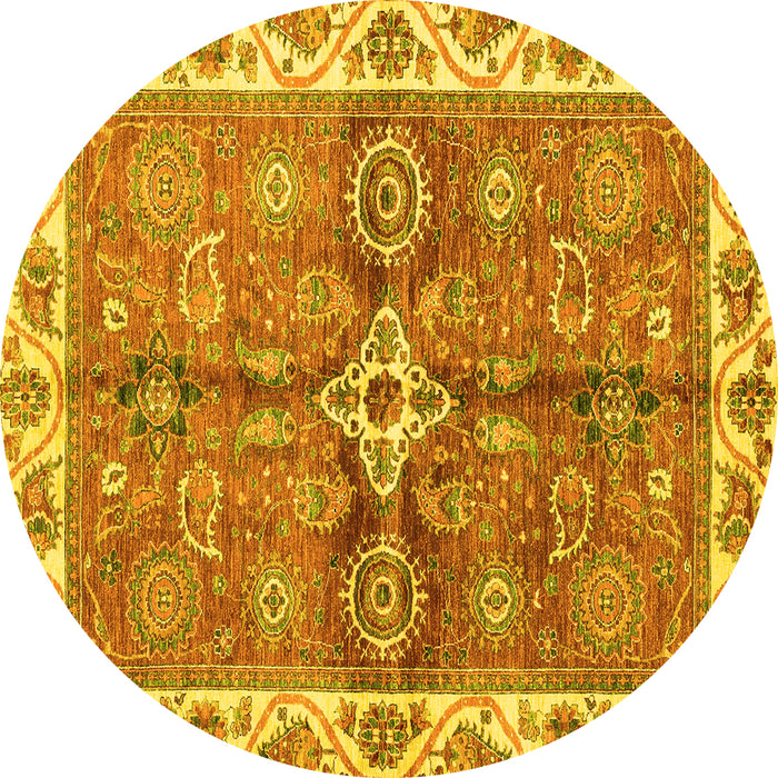 Round Machine Washable Oriental Yellow Traditional Rug, wshabs3210yw