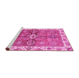 Sideview of Machine Washable Oriental Pink Traditional Rug, wshabs3210pnk