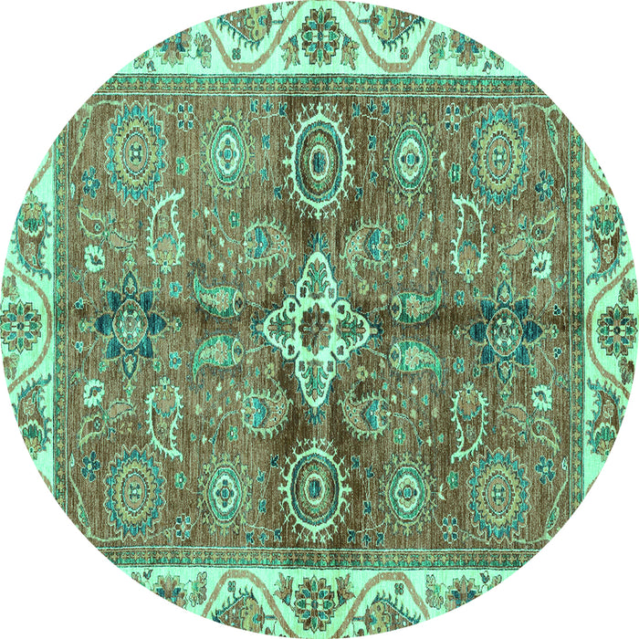 Round Machine Washable Oriental Turquoise Traditional Area Rugs, wshabs3210turq
