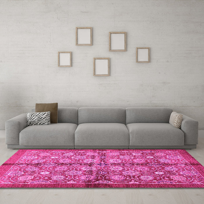 Machine Washable Abstract Pink Modern Rug in a Living Room, wshabs3211pnk