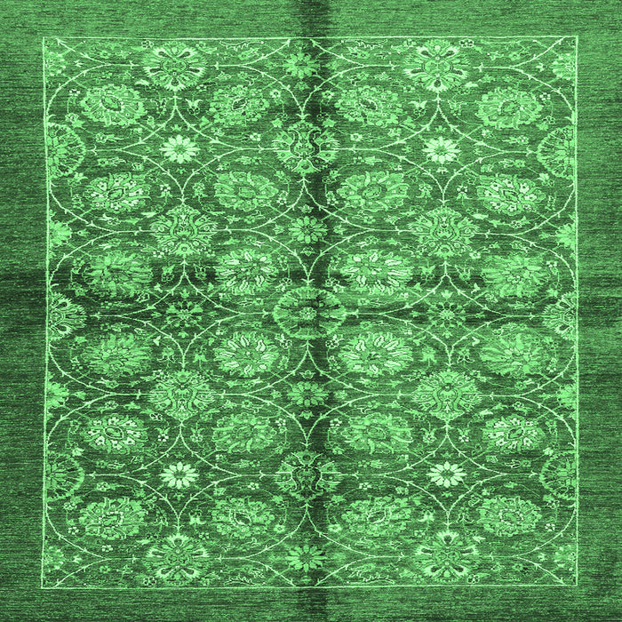Square Machine Washable Abstract Emerald Green Modern Area Rugs, wshabs3211emgrn